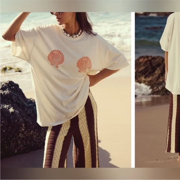 NWOT Free People We the Free Shell Tee - ivory combo - XS oversized - Picture 2 of 8